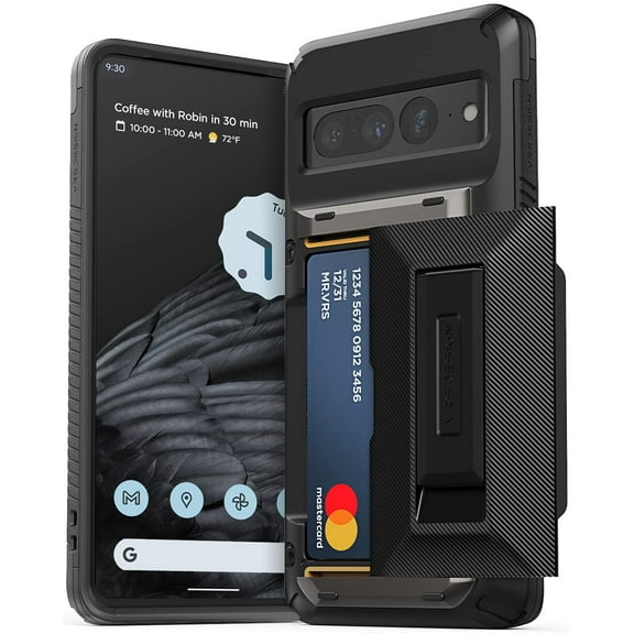 VRS Design Phone Case for Google Pixel 7 Pro, [Damda Glide Hybrid] Functional Sturdy Wallet Case with Kickstand (Groove Black)
