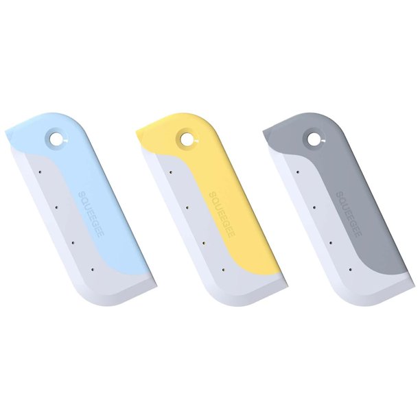 Paquete de 3 escobilla de goma pequeña , escobilla de goma para fregadero de cocina y mini escobilla de goma de silicona para encimera (azul, amarillo y gris)