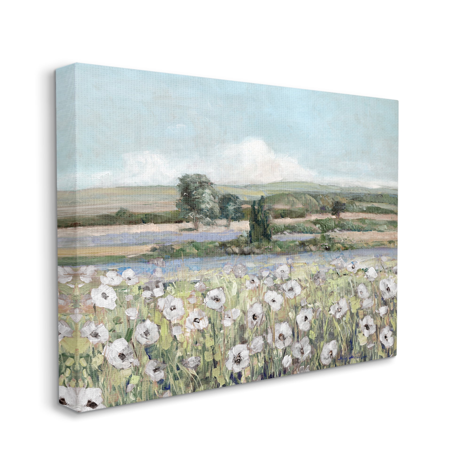 Stupell Industries Rural Flower Meadow Countryside Flowing Streams View Painting Gallery Wrapped Canvas Print Wall Art, Design by Sally Swatland