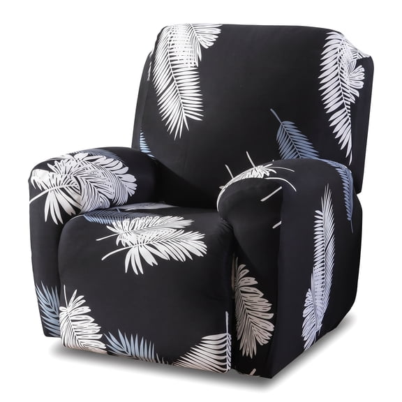 Stretch Recliner Chair Cover, 4 Piece Recliner Covers with Side Pocket, Polyester Spandex Furniture Protector for Manual & Electric Recliners, Beige Floral
