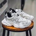 thumbnail image 2 of Men's White Black Chunky Platform Dad Sneakers, Breathable Mesh Fashion Athletic Shoes, Non-Slip Casual Walking Shoes for Daily Wear, 2 of 9