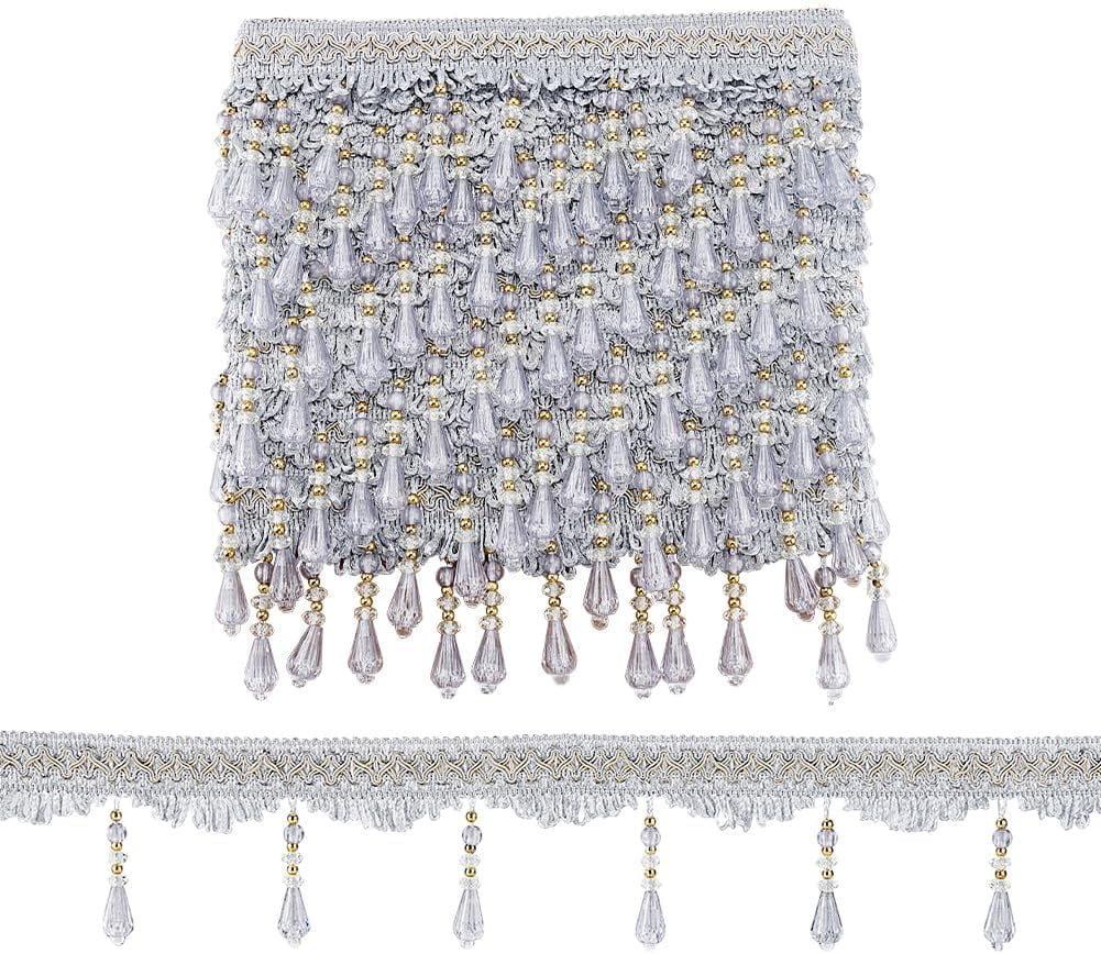 12 Yards Beaded Fringe Trim 3-3/4 inch Sewing Trim Fringe Hanging Tassel Trim Golden Beaded Trim Lace Ribbon for Curtain Tablecloth Home Decor Dress Clothes DIY Crafting