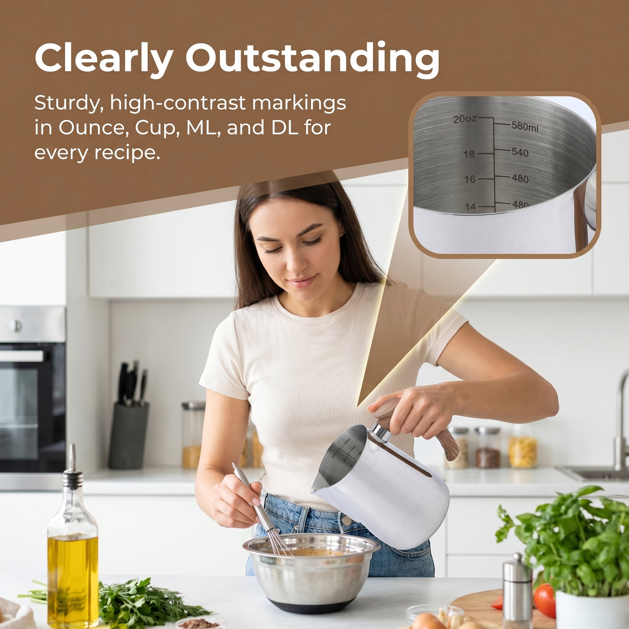 Unique Bargains Stainless Steel Measuring Cup for Accurate Kitchen Work Silver 600ml