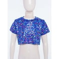 thumbnail image 4 of YUUMIN Girls Hip Hop Clothes Jazz Dance Performance Outfits Glittery Round Neck Crop Tops Modern Streetwear Blue 2-3, 4 of 7