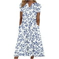 thumbnail image 2 of DailyTrove Women's Floral Print V-Neck Maxi Dress, Short Sleeve, Casual Garden & Resort Wear, Lightweight Cotton Blend, Ruffled Hem, 2 of 6