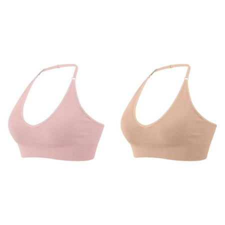 2-Pack Women s Halterneck Sports Bra Backless Deep V Neck Sports Bustier Padded Gym Push Up Bra Backless Adjustable Straps Sports Bra Padded Bras for Women Padded Sports Bra Women Pack Sports Bras