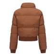 thumbnail image 4 of Karymi Womens Tops Solid Stand Collar Cropped Puffer Jacket, Zip & Snap Button Closure Long Sleeve Quilted Warm Short Winter Bomber Coat, 4 of 9