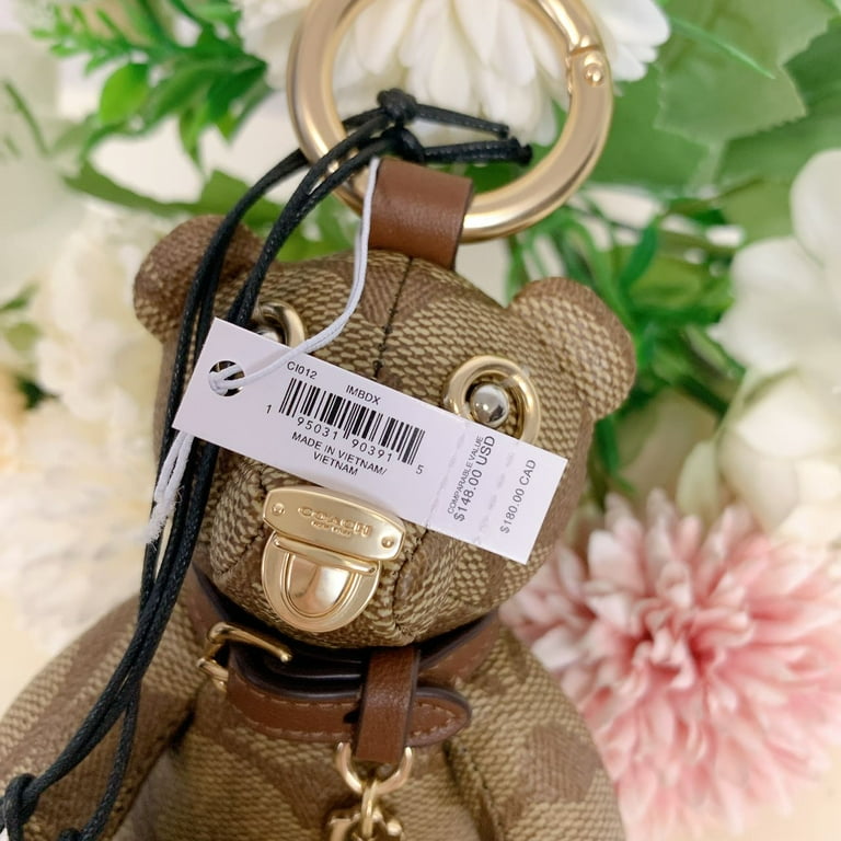Coach Bear Bag Charm In Signature Canvas Beige