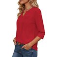 thumbnail image 5 of ClodeEU Women's Summer V Neck 3/4 Sleeve Pullover Top with Pleated, Casual T-Shirt Blouse Red,Womens Plus S, 5 of 8