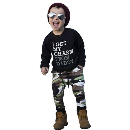 

Yubatuo Toddler Kids Baby Boy Letter T Shirt Tops+Camouflage Pants Outfits Clothes Set Black 70