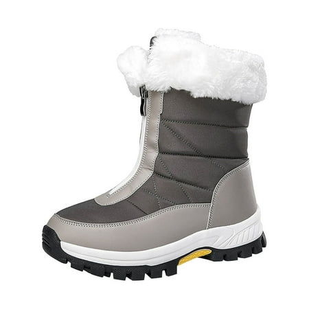 

KIJBLAE Women s Winter Boots Faux Fur Lined Waterproof Snow Boots Warm Ankle Booties Zipper Mid Calf Shoes Gray 38