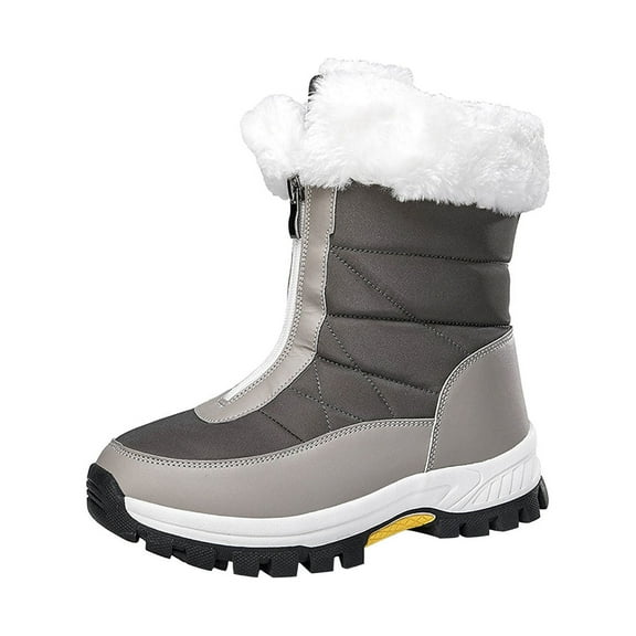 Xfvqtps Womens Snow Boots Plush Fleece Line Zipper Up Non Slip Waterproof Climbing Travel Outdoor Mid Calf Boots Winter Outdoor Thick Insulation Cotton Rural Tourism Skiing Shoes Gray