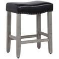 thumbnail image 3 of 24" Inch Upholstered Saddle Seat Bar Stool, Antique Gray/Leather, 3 of 5