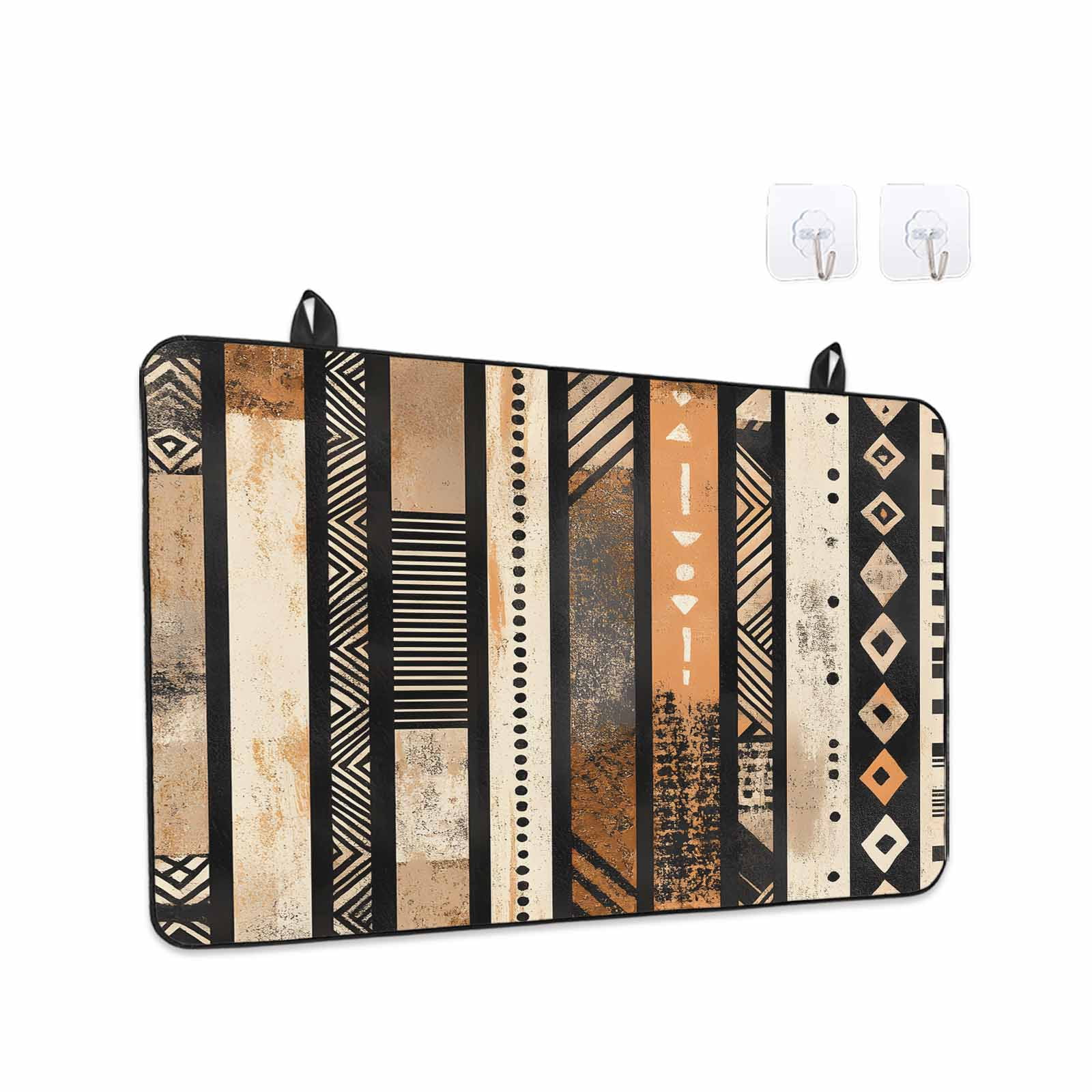 Retro Boho Geometric Stove Top Cover for Electric Stove, Heat-proof & Non Slip Glass Top Stove Cover Protector, Abstract Southwestern Ethnic Kitchen Flat Cooktop Rubber Mat 24x21 Inches