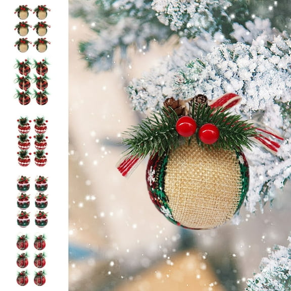 Christmas Ball Plaid Christmas Tree Decoration Knitted Needle Fabric Wrap Ball Shatterproof Christmas Ornaments Set Decorations for Xmas Tree Balls 2.3x2.3x2.3in