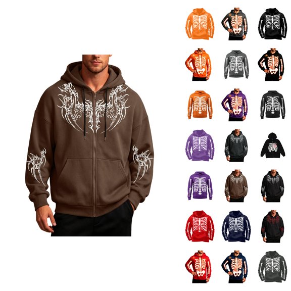 Mens Skeleton Halloween Sweatshirt Hoodie Black Sweater Plus Size Adult Clothes 2026