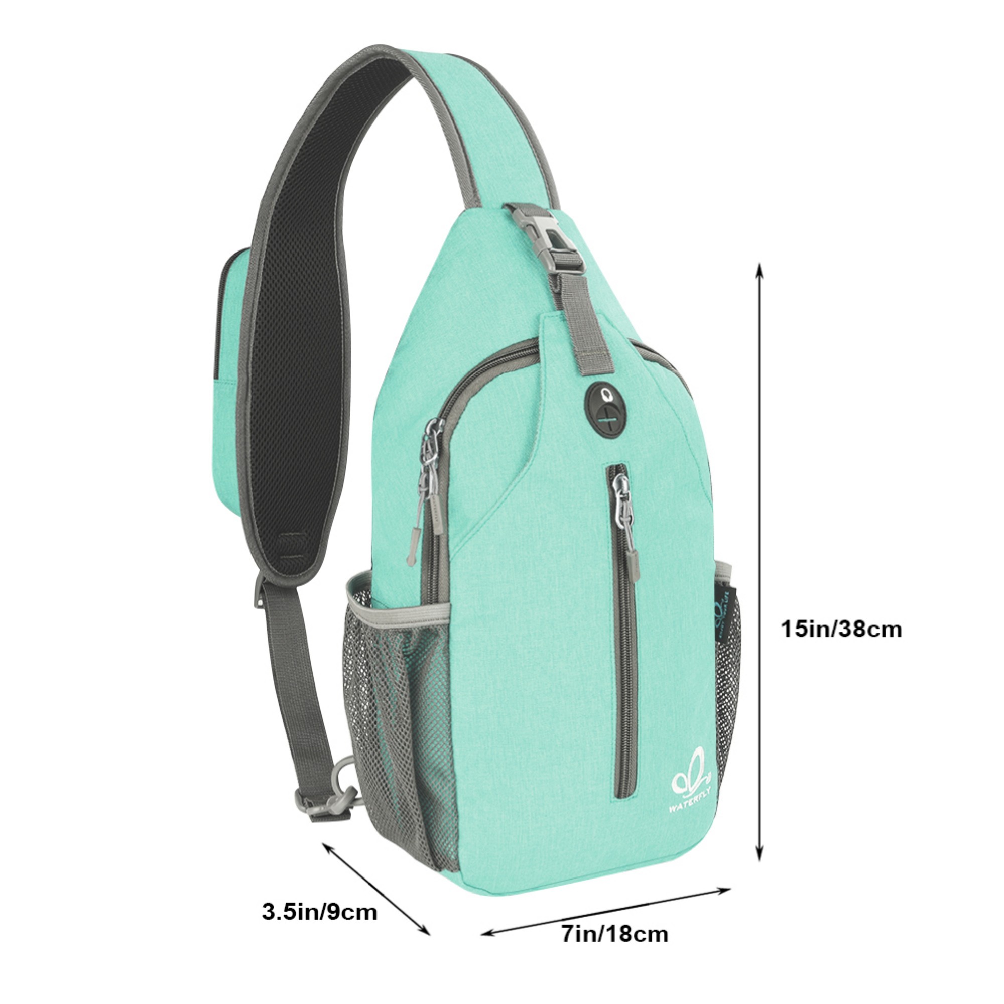 WATERFLY Unisex Hiking Travel Nylon Sling Bag Cross-Body Shoulder Chest Bag,Mint Green