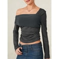 thumbnail image 5 of Michellecmm  Women's Ruched Tops Solid Asymmetric Off Shoulder Long Sleeve T-shirt, 5 of 9