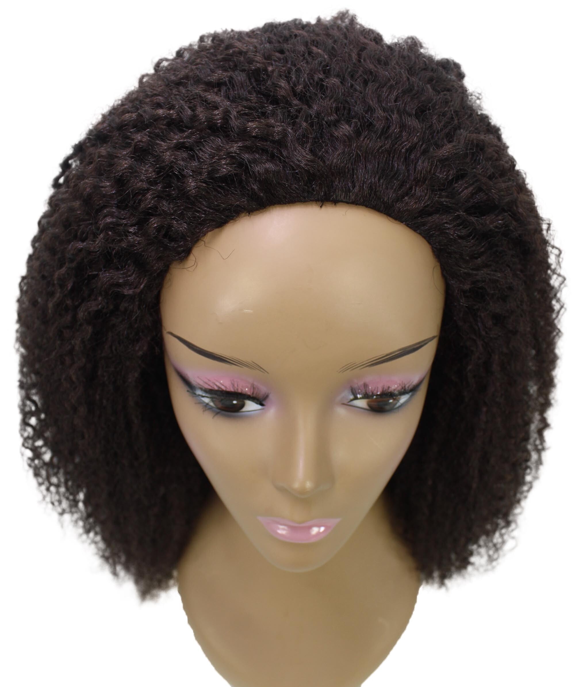 LUXLUXE Rosario Curly Body Waves 20 in Long Half Wig Mix Human Hair and Synthetic Fibers,Medium Brown