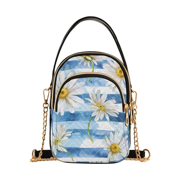 joogoo Women Daisy Flower on Blue Stripe Chain Crossbody Bags Shoulder Handbag Phone Purse