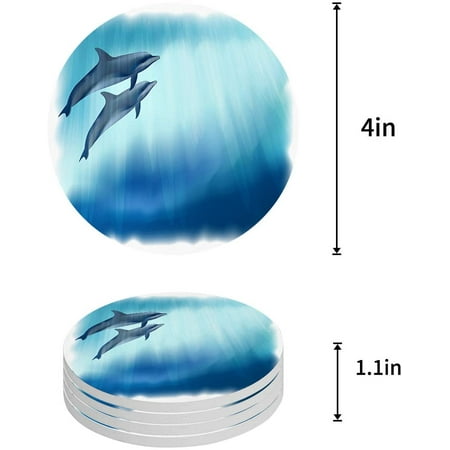 

KXMDXA Fantasy Underwater World Watercolor Dolphin Set of 8 Round Coaster for Drinks Absorbent Ceramic Stone Coasters Cup Mat with Cork Base for Home Kitchen Room Coffee Table Bar Decor