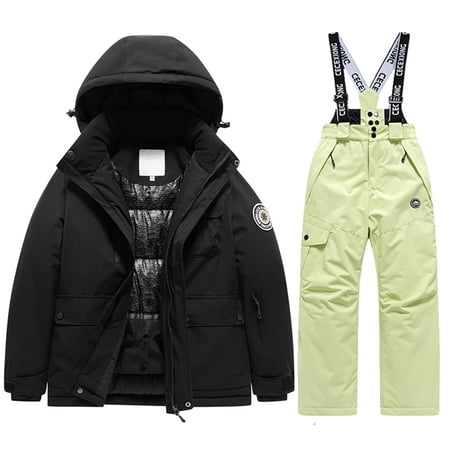 lnmuld Boys and Girls Winter Outfits Kids Winter Ski Outfit Thermal Insulated Snowsuit Set for Cold Weather Solid Color Size:5-6 Years