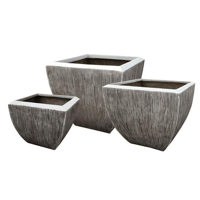 Benzara BM26609 Pot de Fleurs Carré Fait à la Main avec Design Nervuré&44; Blanc - Lot de 3