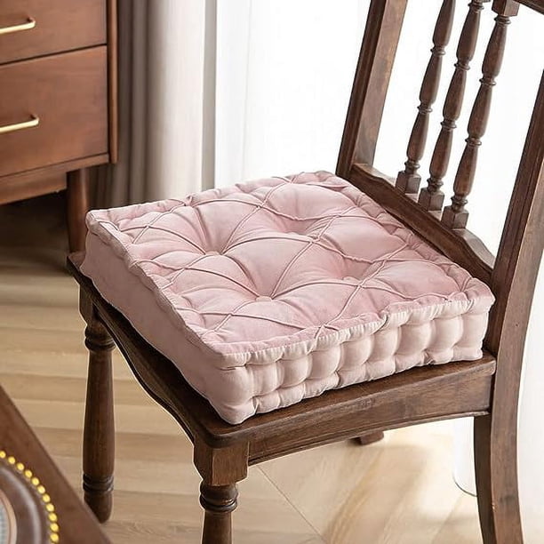 Xiao Hua Cojines para silla con diseño de rombos y asa, de terciopelo suave y cómodo, para sillas de comedor, de oficina y pisos de madera (rosa, 40,6 x 40,6 cm)