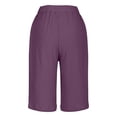 thumbnail image 7 of Women's Cotton Linen Bermuda Shorts Knee Length Elastic Waist Loose Fit Summer Casual Shorts with Pockets, #03 Purple, XXL, 7 of 7