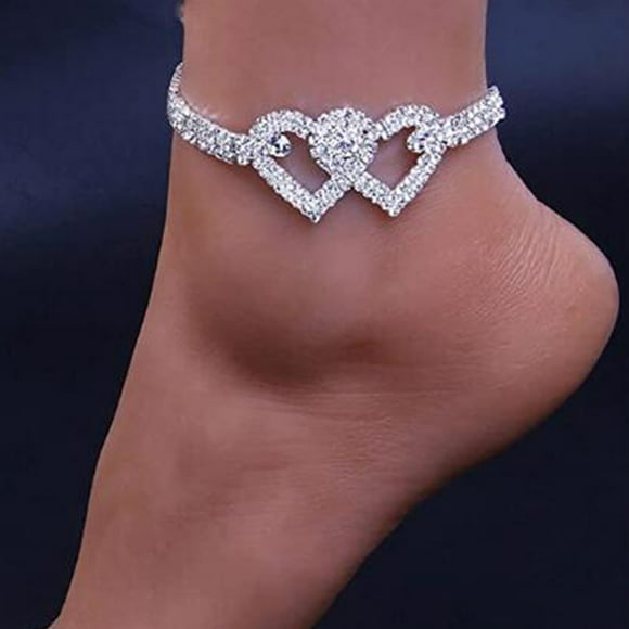 TechWave Rhinestone Heart Ankle Bracelets For Women Girls, Tennis Anklet Bracelet - Ankle Foot Jewelry Anxiety Bracelet for Women Men's Bracelet Charm Bracelet Mom Bracelet Father Bracelet Rope