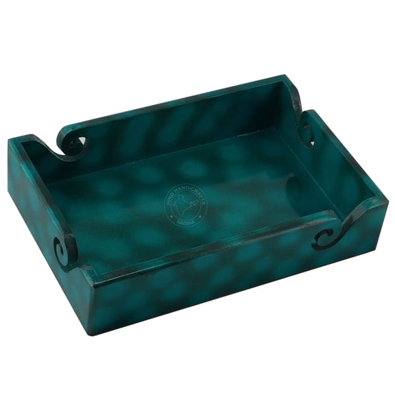 Hind Handicrafts Solid Handmade Crafted Wooden Portable Antique Yarn Storage Bowl Tray - Holder for Knitting Crochet Hook Accessories - Multipurpose Organiser (Aqua Marine, 12" x 8" x 2.5")