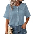 thumbnail image 2 of SAFUNY Women's Button Down Shirt Button Closure Short Sleeve Casual High Quality Material For Lasting Wear Navy S, 2 of 6