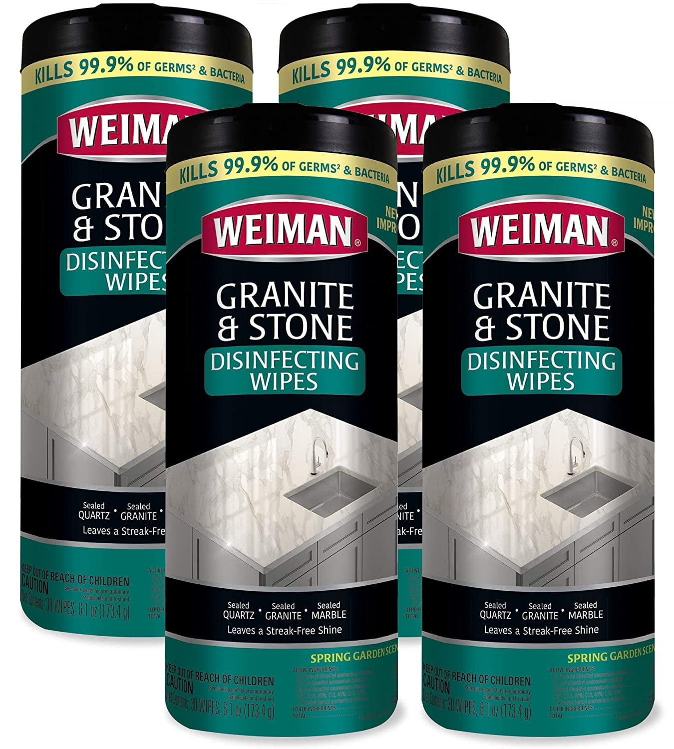 Weiman Granite Wipes with Disinfectant 4 Pack (120 Wipes Total