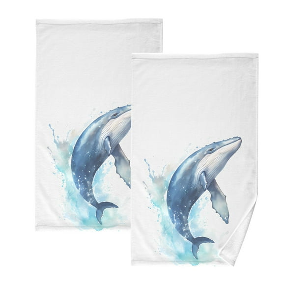Dolphin with Blue Bath Hand Towels 2 Pcs Absorbent Face Towel Soft Breathable Cotton Towel Set for Bathroom Kitchen Hotel Spa Decor