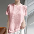 thumbnail image 3 of Mittory Women's Knit Blouse Elegant Short Sleeve Round Neck Loose Jacquard Top Dressy Office Work Shirt, 3 of 7