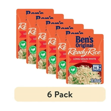 (6 pack) (6 pack) BEN'S ORIGINAL Ready Rice Original Long Grain White Rice, Easy Dinner Side, 8.8 Ounce Pouch