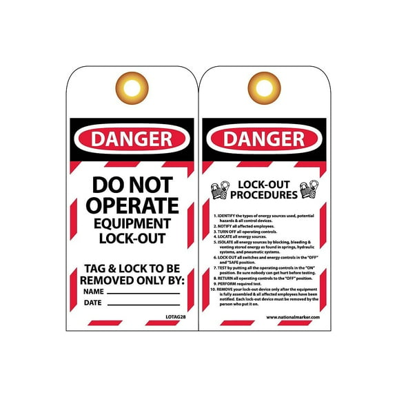 National Marker Lockout Tags; Lockout Do Not Operate Equipment Locked Out 6X3 Unrippable Vinyl 25/Pk