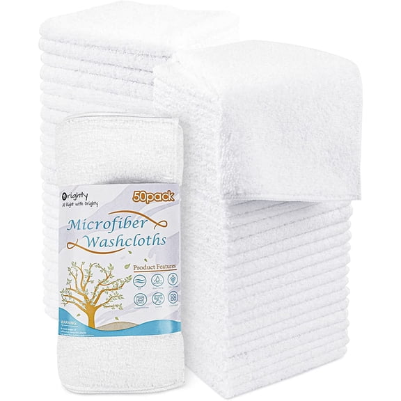Bulk Microfiber Washcloths 50 Pieces, Super Soft Absorbent Towels for Face Hands Bathroom Spa Gym, Multipurpose Cleaning, 12x12 Inches, White