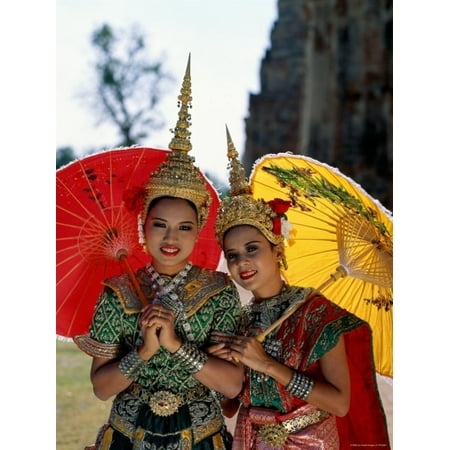 Girls Dressed in Traditional Dancing Costume, Bangkok, Thailand Print Wall Art By Steve Vidler