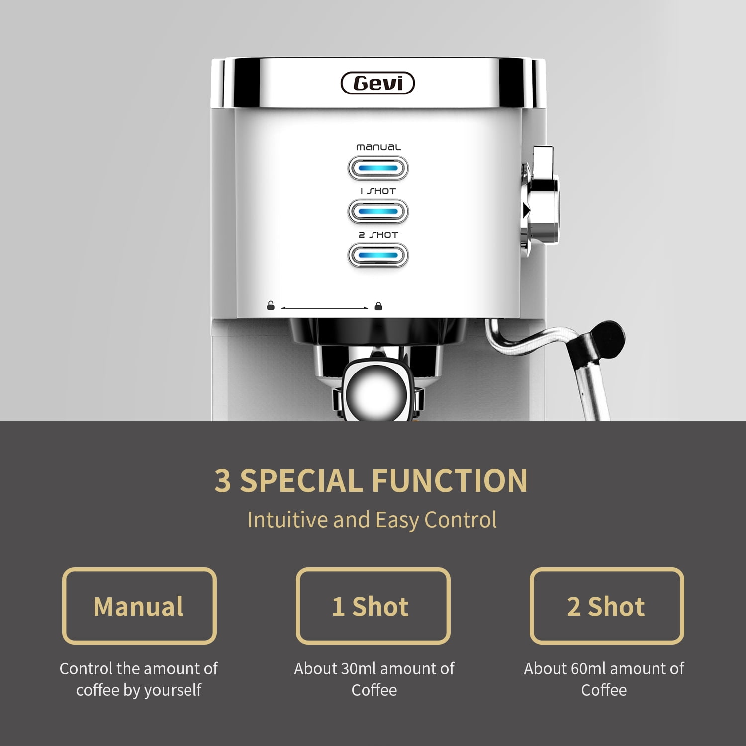 Pre-Owned Gevi 20 Bar High Pressure Espresso Machine for Espresso, Latte Macchiato, 40.58 OZ Water Tank (Good)