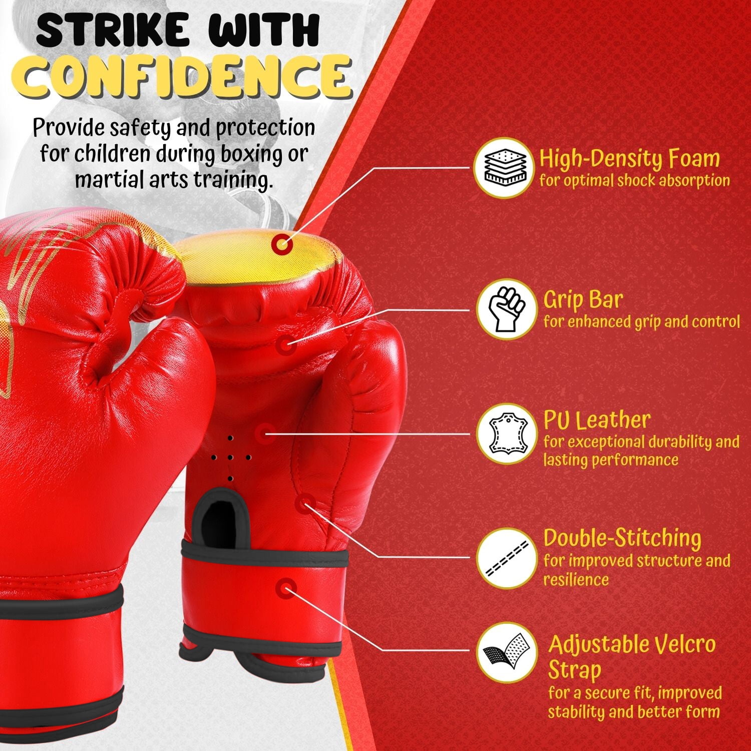 Kids Boxing Gloves For 3 to 8 Years, 4 oz Fire Red Boxing Gloves for Children Sparring Youth Boxing Gloves Junior Training Mitts Punching Bag Gloves for KickBoxing, MMA, Muay Thai, Training