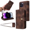 thumbnail image 1 of for iPhone 14 Pro Max Wallet Case, [Card Slots] PU Leather ID Credit Holder Folio Flip Kickstand Magnetic Clasp Phone Cover & Lanyard & Shoulder Strap for iPhone 14 Pro Max, Brown, 1 of 9