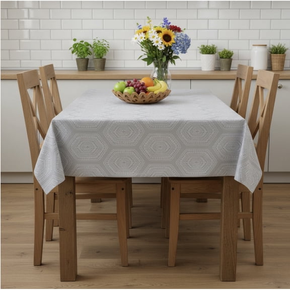 Serafina Home PEVA Flannel Backed Geometric Vinyl Tablecloth, Elegantly Patterned, Easy Care: for Indoor and Outdoor Use, Reusable 52" x 70"