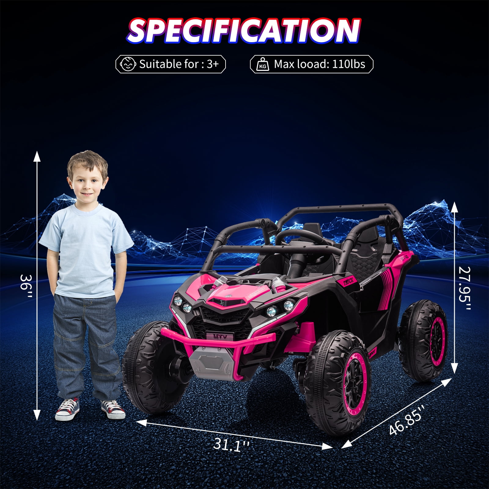CazToi 24V 7 AH 4WD Battery Powered 2 Seater Ride On Car Off-Road Electric UTV with Remote for Kids