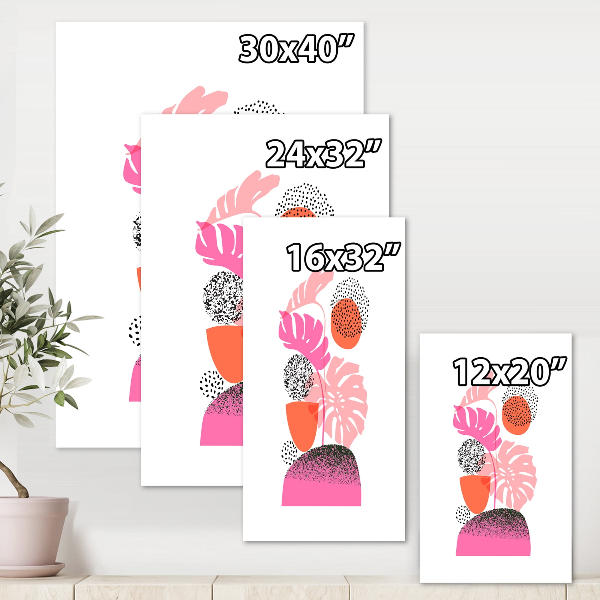 Designart ' Geometric Sun and Moon Shapes With Tropical Leaves ' Modern Canvas Wall Art Print