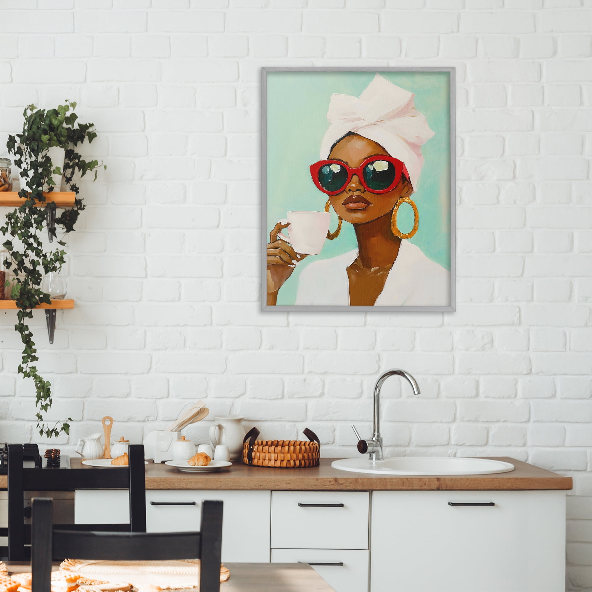 Stupell Industries Coffee Lover in Red Sunglasses Gray Framed Giclee Art, design by The Prints Vibe