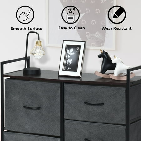 Costway 5 Drawers Dresser Storage Unit Side Table Display Organizer Dorm Room Wood Grey