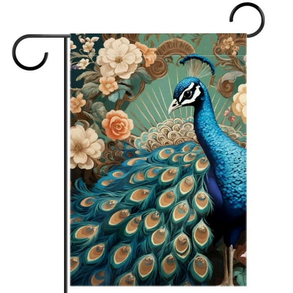 Retro Peacock Floral Decorative Garden Flag for All Seasons, 12 x 18 Inch Small Vertical Double Sided Outside Decoration for Yard Farmhouse
