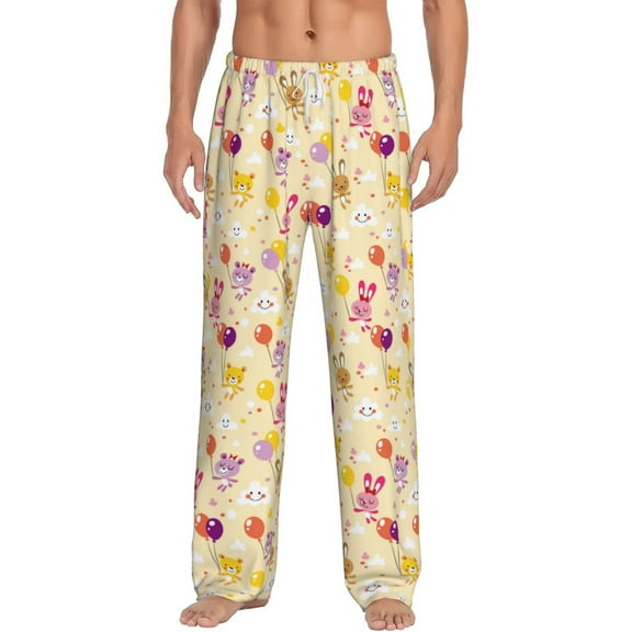 Daiia Rabbit And Balloon Men's Sleep Pant with Pockets and Drawstring,Pajama Pants-Small