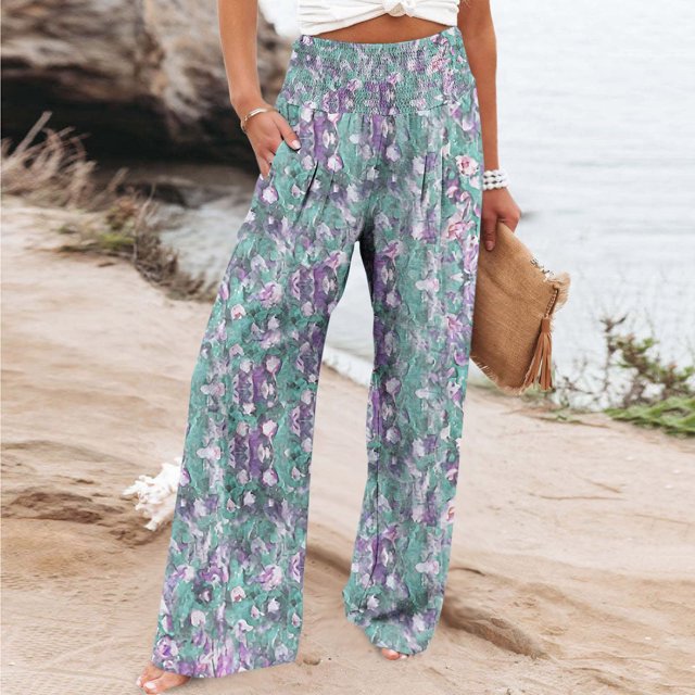 Simua Women's High Waisted Straight Pant Casual Flowy Summer Trousers